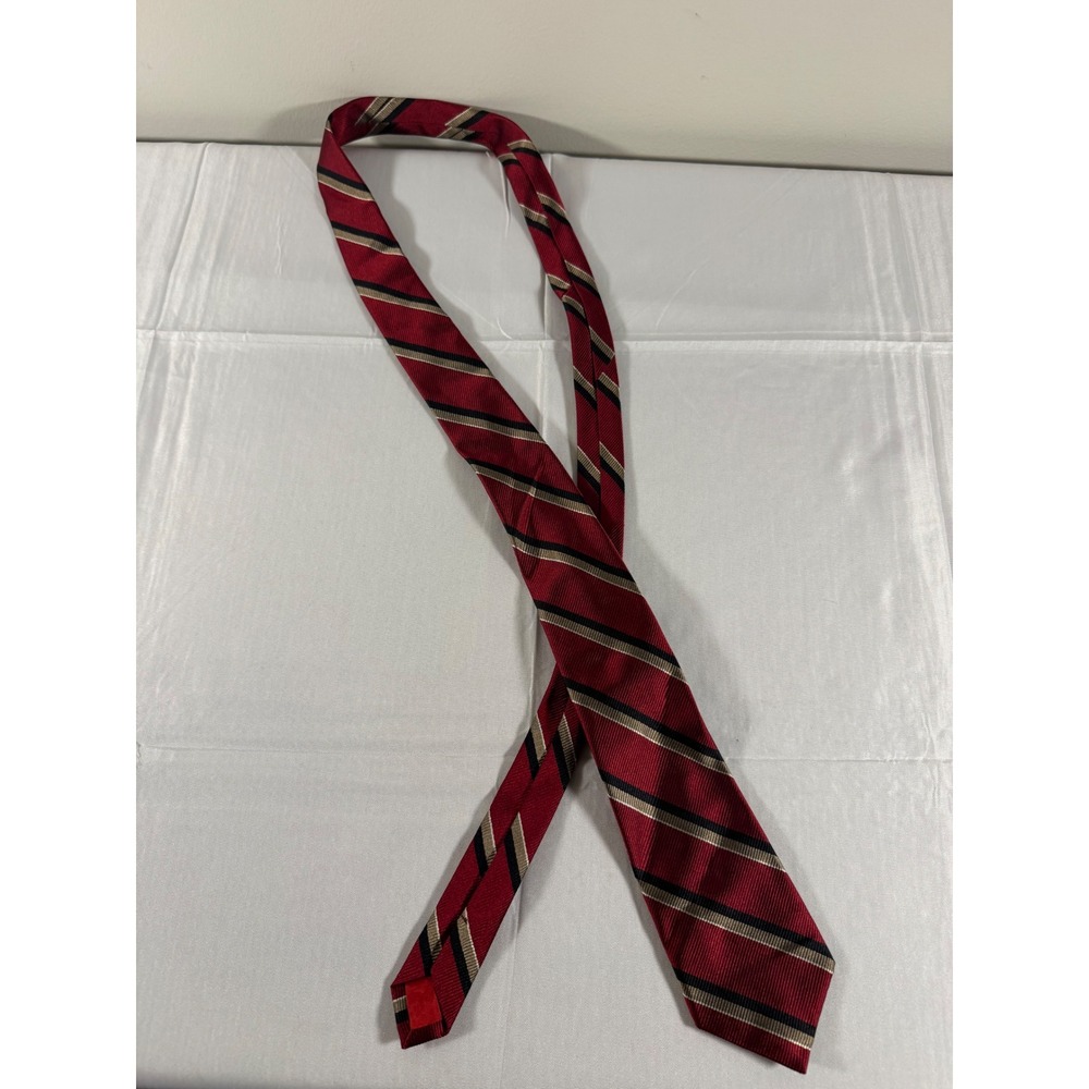 Joseph Benjamin Collection Ivey's Mens Red Black Tan Striped Silk Tie Italy